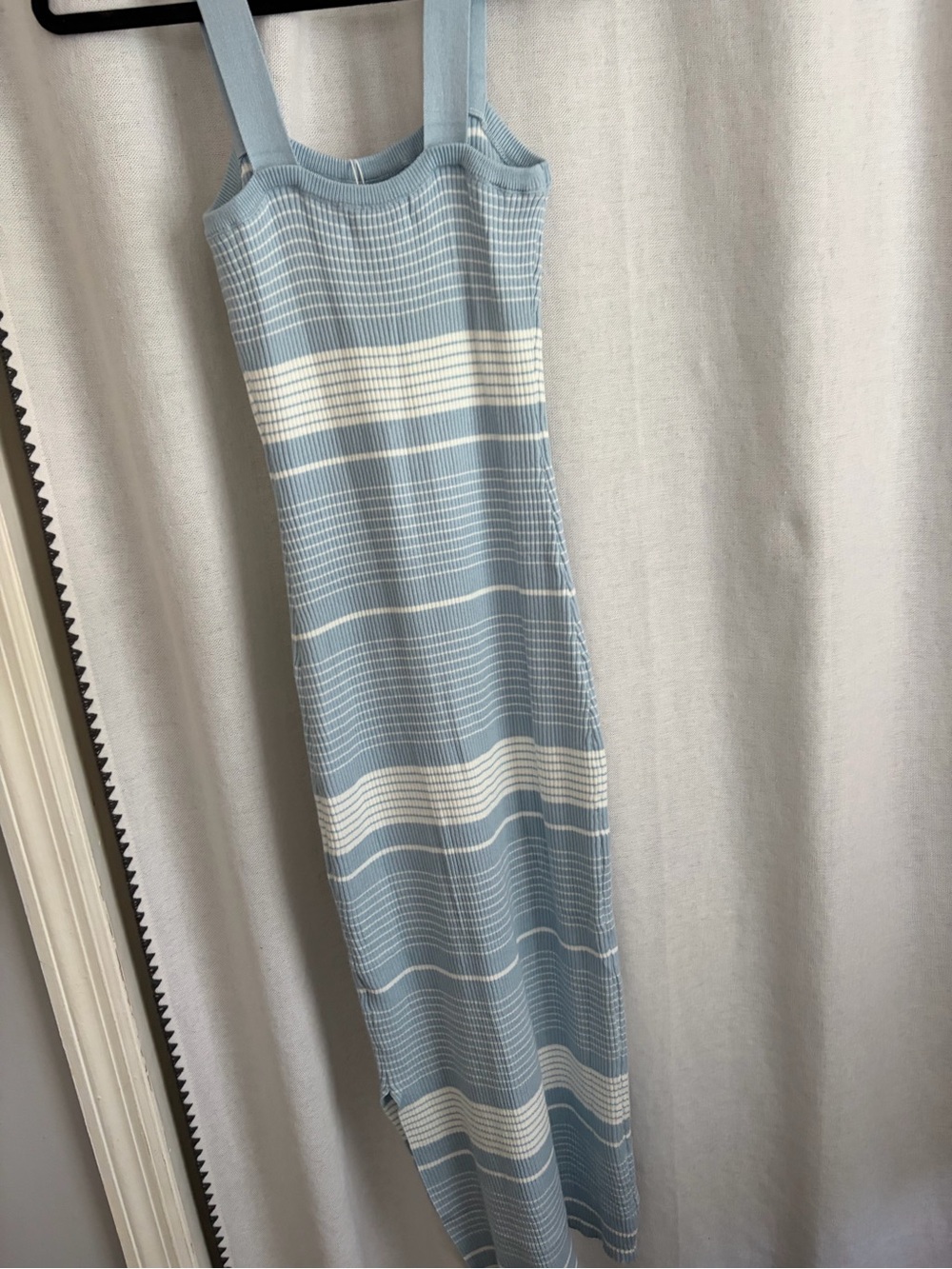 Light Blue & White Striped Knit Midi Dress